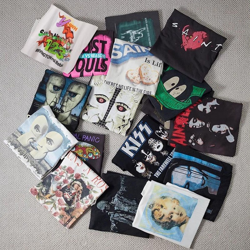 Vintage American Fashion Series SAINT MICHAEL CHO Little Angel Pattern Letter Short-sleeved Floral T-shirt for Summer