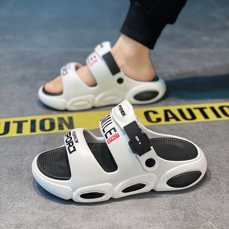 Zapatillas hombre comercio exterior gran tamaño suela gruesa chanclas exteriores moda hombres verano dos cinturones sandalias y zapatillas de playa de doble uso