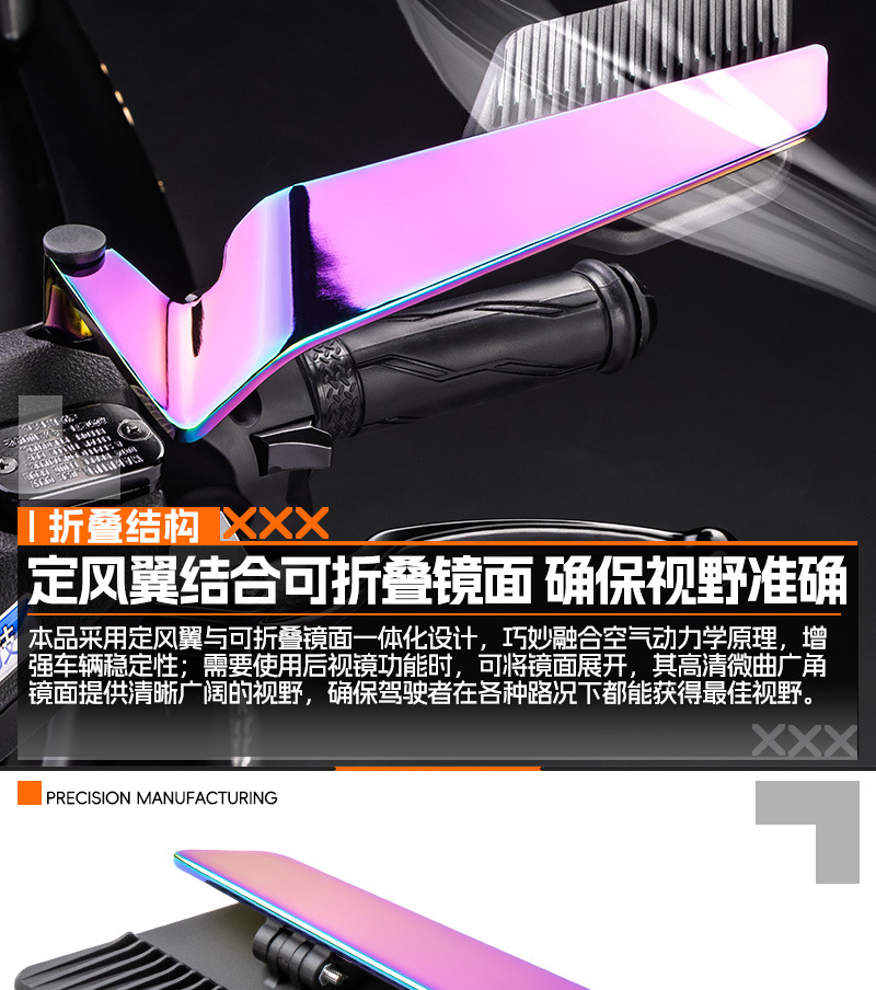 Motorcycle electric vehicle modified new fixed wing rearview mirror Mavericks No. 9 polar nuclear universal large field of view mirror