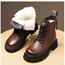 东北防寒毛绒雪地靴马丁靴女冬加绒加厚底防寒保暖棉鞋羊羔绒棉靴