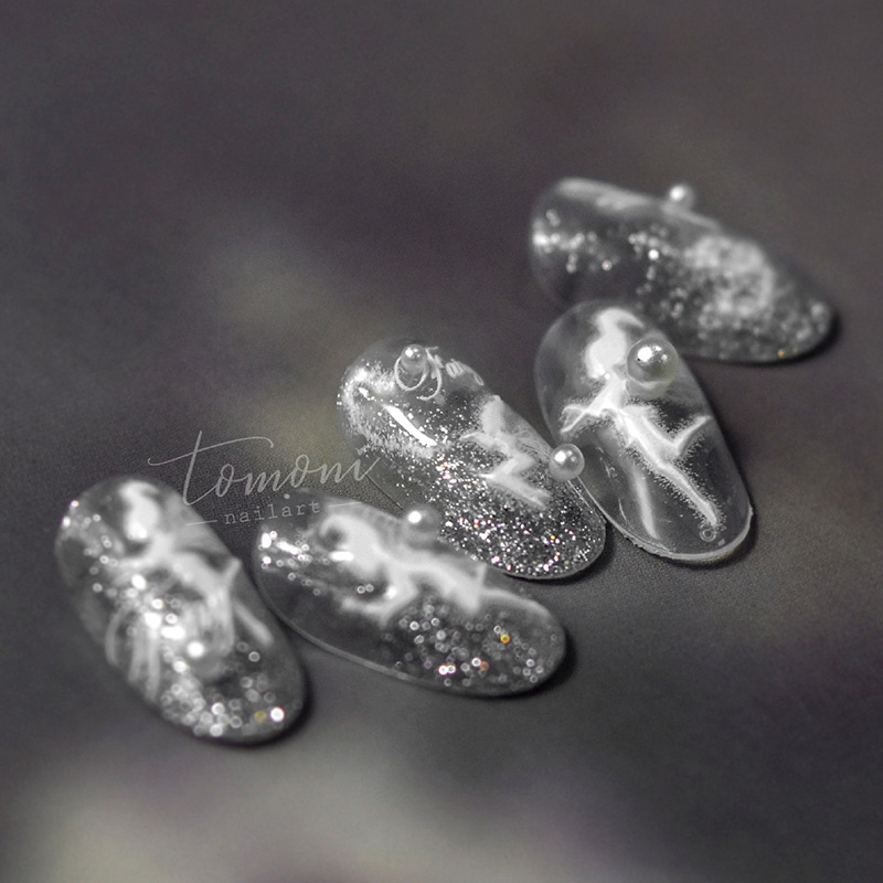 Tomoni en línea celebridad uñas pegatinas decorativas pequeño patrón alivio de dibujos animados suave Hada hueco pegatinas estrella gradiente flash