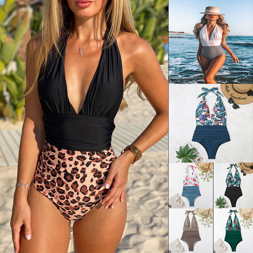 European and American popular swimsuit women's one-piece backless sexy conservative belly-covering bikini swimwear