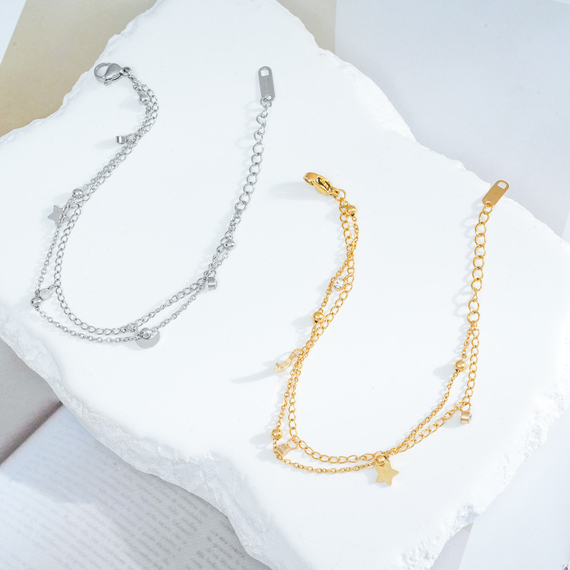 [full-body titanium steel] summer double-layer stacked wearing star moon bracelet sweet niche design girlfriends light luxury high-end female