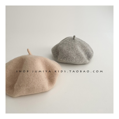 Classic versatile baby beret spring and autumn British retro wool painter hat girls concave shape pumpkin hat