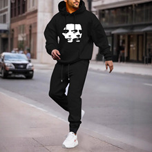 男士秋冬季套装万圣节骷髅头加绒连帽卫衣抽绳收脚长裤休闲两件套