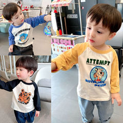 男童t恤長袖春秋純棉上衣2024新款洋氣兒童寶寶小童卡通打底衫