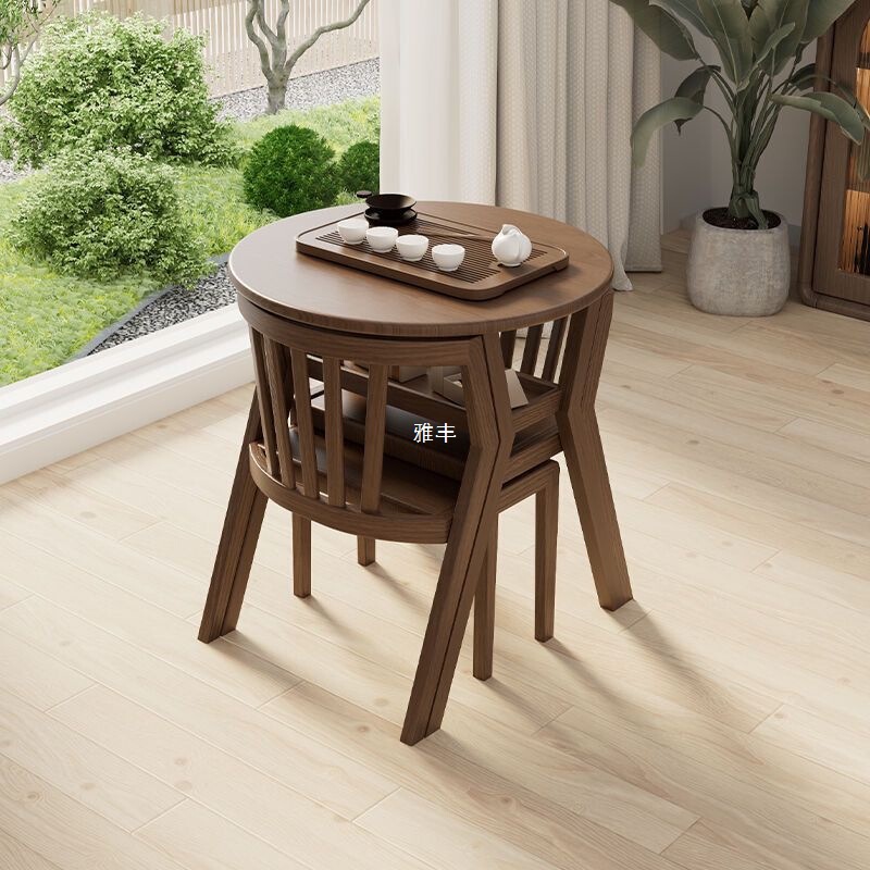 Balcony Leisure Table and Chair Three-Piece Solid Wood Set Tea Table One Table and Two Chairs Combination Round Table Small Tea Drinking Coffee Table