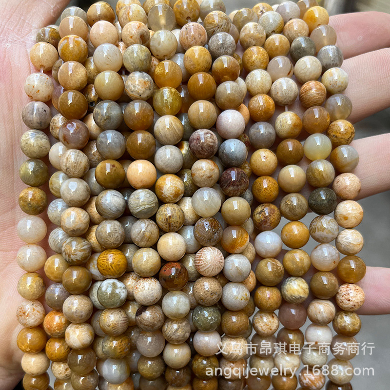 昂琪珠宝 菊花石散珠饰品配件 diy串珠珊瑚玉圆珠半成品现货批发