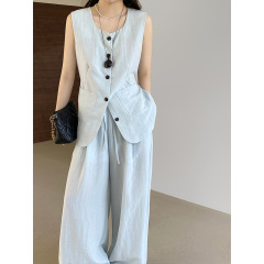 【福祉品返品不可】Jiangzuo Laqianfeng スーツ ノースリーブ ベスト + ワイドレッグ パンツ 2 点セット 女性用 8603