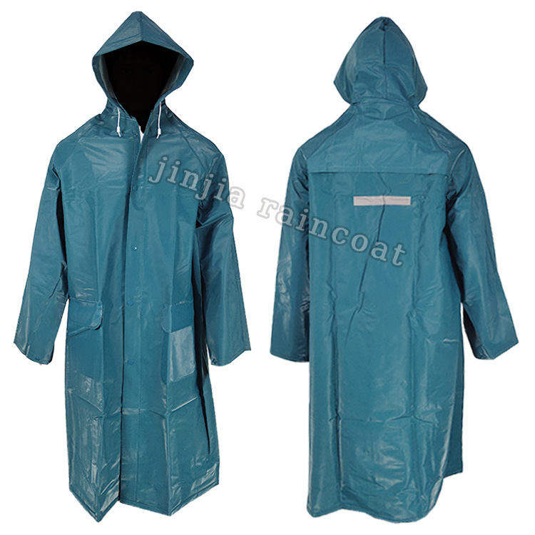 Jinjia High-end Labor Protection Raincoat Customized 33 Silk New Single Paste Long Double Pocket Hooded Long Shirt Back Reflective