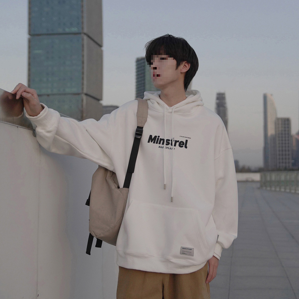 Sweatshirt Men's Spring & Fall New Hooded Jacket 410g Heavy White Youth Trendy Autumn and Winter Fleece-Lined B