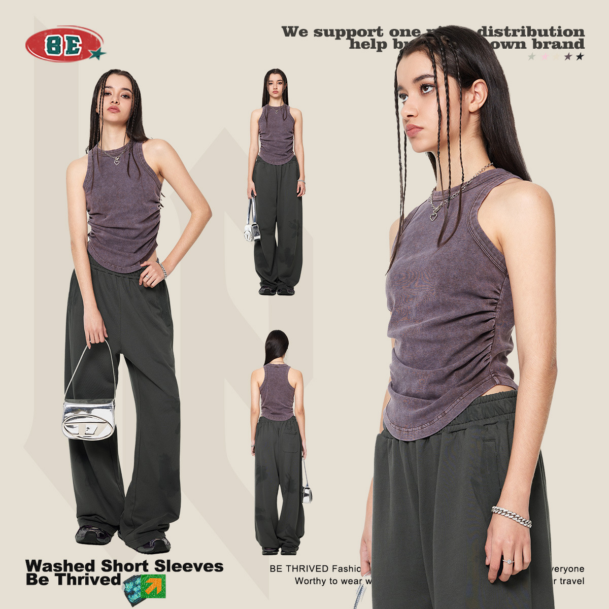 Ropa de Mujer BE | Top Corto de Mujer Estilo Americano Vintage, Primavera/Verano 2025, Estilo Chica Sexy, Top Corto con Volantes, Estilo Puro y Sensual