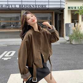 跨境美拉德咖色毛呢外套女秋冬5新短小个子爆超火大衣韩系图片色