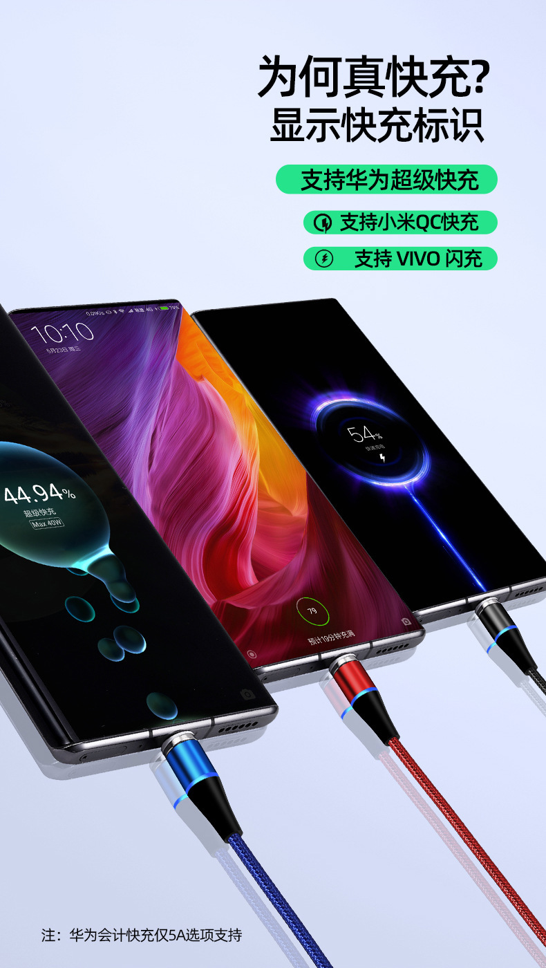 Powerful magnetic strong magnetic data cable, 7-pin 5A magnetic suction head, fast charging for mobile phones, extended three-in-one drag and three charging cables