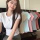 New Shoulder T-shirt Women's Short-sleeved Summer Round Neck Slim-fit Slim-fit Chest-revealing Inner Stretch Tight Solid Color Top