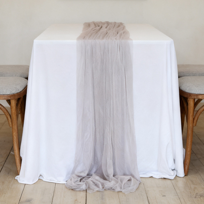 テーブルの旗のカーテンのカーテンの美人の糸のバリの紗の結婚式の誕生日のパーティーの活動は食卓の縮みの布の雪のテーブルクロスを飾ります。|undefined
