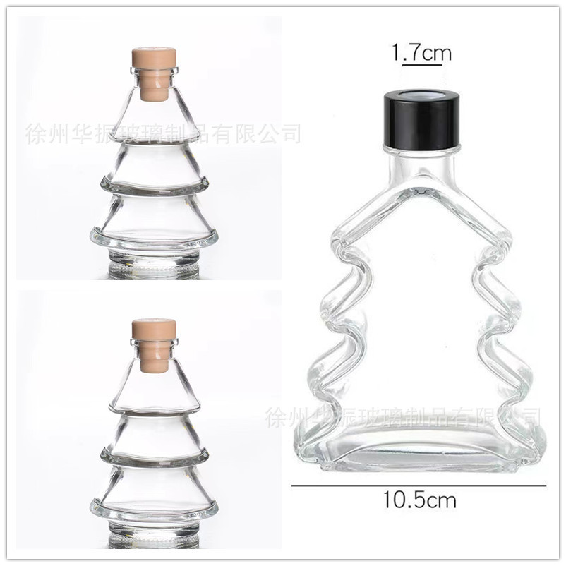 Regalos decorativos de árbol de Navidad en stock, botella de expansión de vidrio para el hogar, botella de incienso de baño de dormitorio, botella de vino de frutas y flores secas de ratán