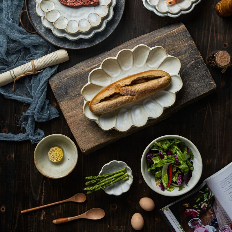 Japanese Lace Stoneware Handmade Ceramic Tableware Set Creative Breakfast Plate Salad Plate Home Commercial Dish Set