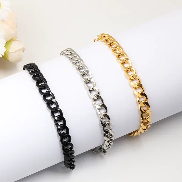 European and American cross-border titanium steel six-sided grinding men's Cuban bracelet fine polishing fashion trend ins simple stainless steel chain
