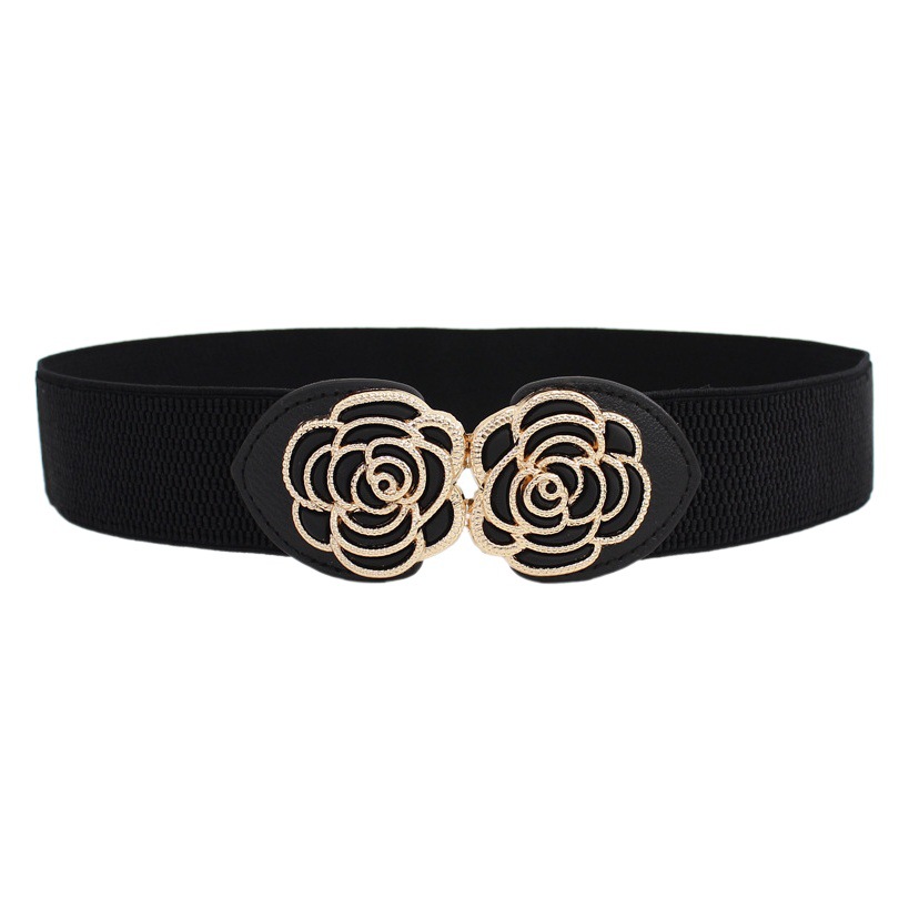 Vestido decorativo femenino con cinturón elástico con hebilla a la par en forma de flor Temperamento coreano Sello de cintura elástica de todo fósforo 4cm tres tamaños