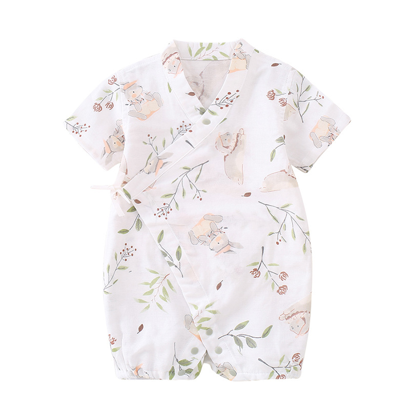 [천연 대나무 섬유]  점프 수트 클래스 거즈 대나무 면화 여름 반팔 옷 얇은  시원한 느낌