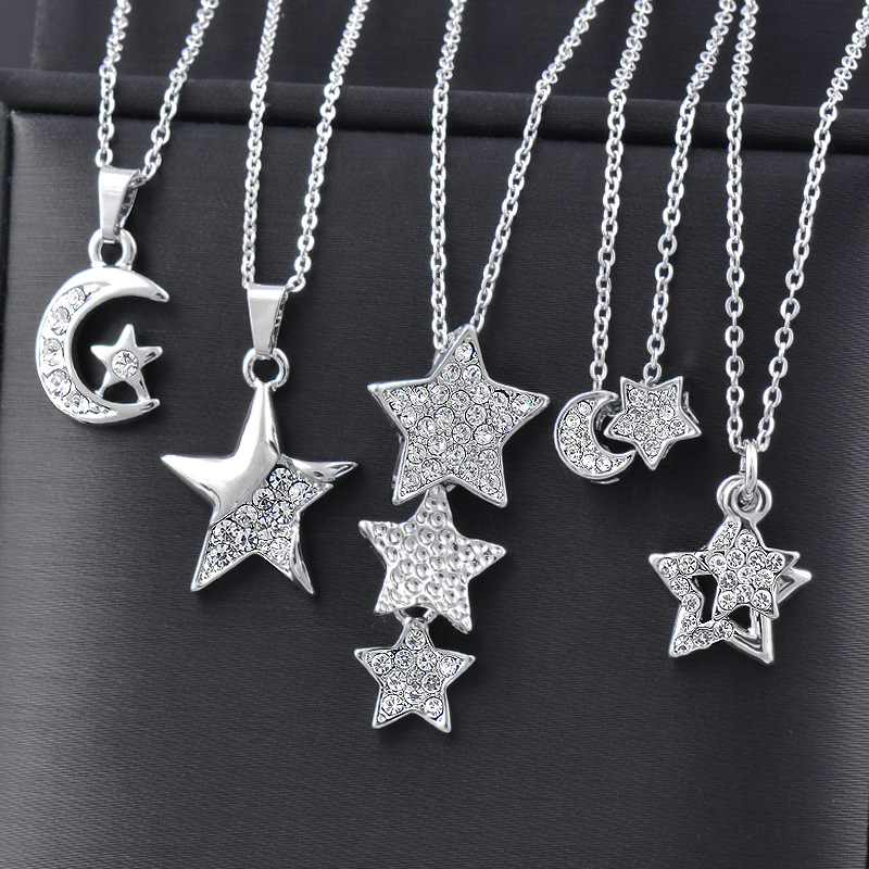 Simple Style Star Titanium Steel Inlay Rhinestones Pendant Necklace 1 Piece