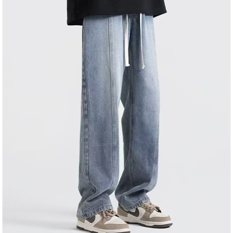 Jeans men's summer American retro oversize pants wide leg straight mop pants high street fashion brand daddy pants