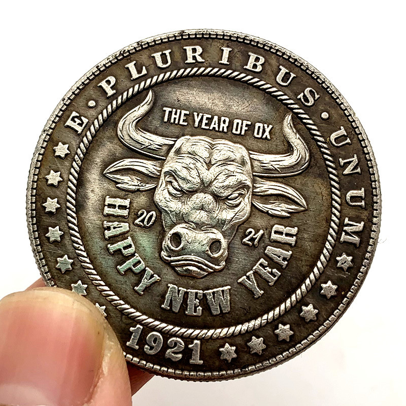 1921流浪币牛年贺岁黄铜旧银纪念章 把玩魔术工艺铜银硬币纪念币|ru