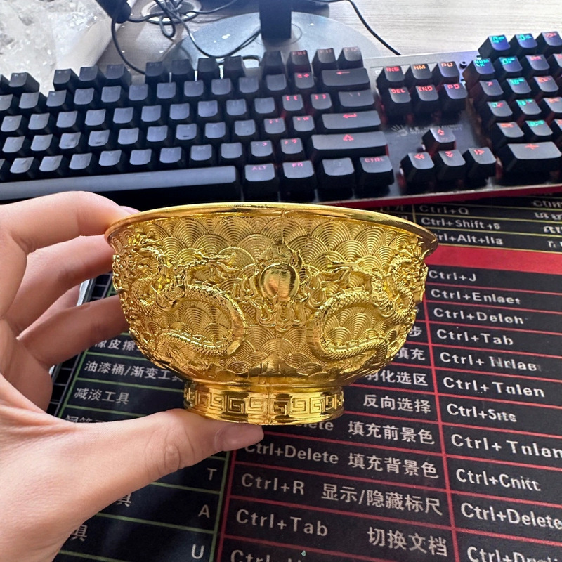 龙腾盛世掐丝珐琅金碗仿古大清乾隆年制双龙碗景泰蓝生肖家居摆件|undefined