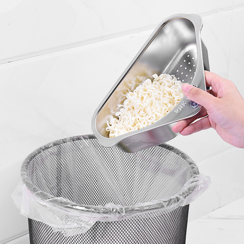 Kitchen drain basket 304 stainless steel triangular shape dishwashing sink wall-mounted filtering pot multi-functional storage rack