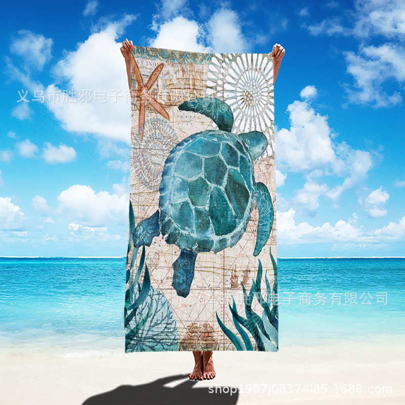 Amazon New Printed Square Beach Towel Sea Turtle Microfiber Towel Bath Towel Marine Life Hot Sale Series
