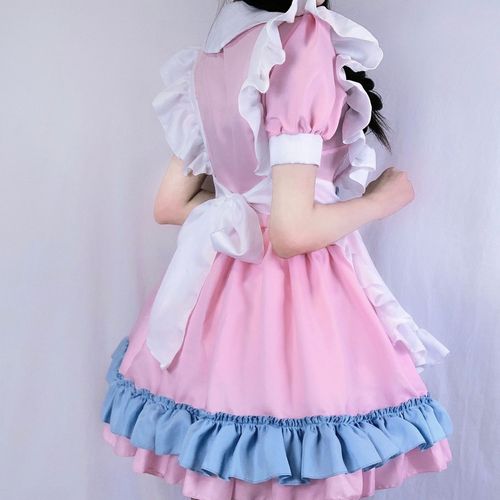 S-4XL plus size maid outfit, super cute big bow Lolita dress, women's clothing boss pink and blue cute dress