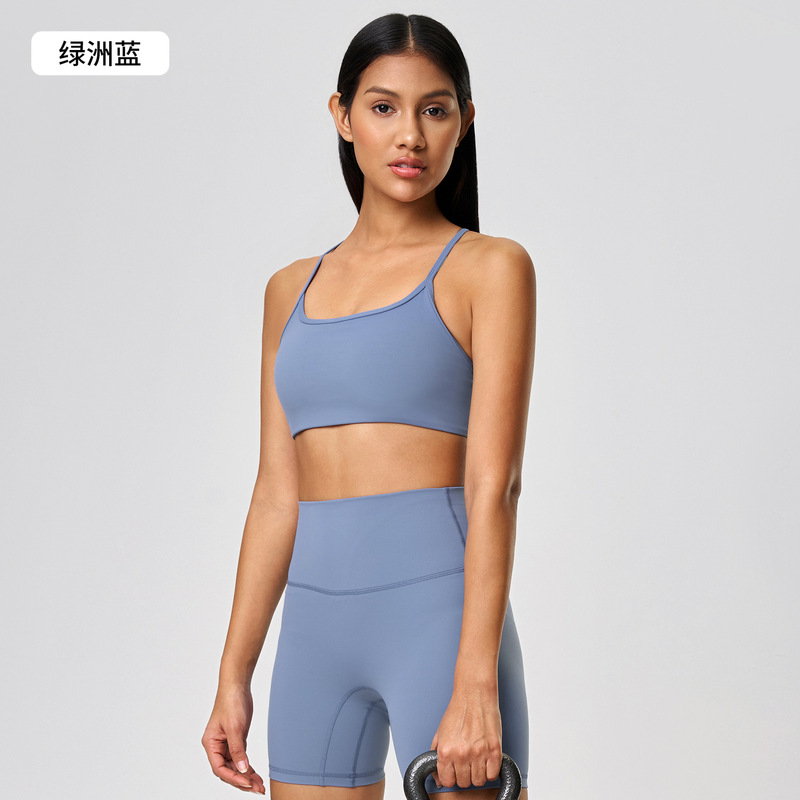 新しいクロスバックスポーツブラ女性の夏のヨガフィットネスブラジャー胸パッド付きヨガ服トップ DW399|undefined