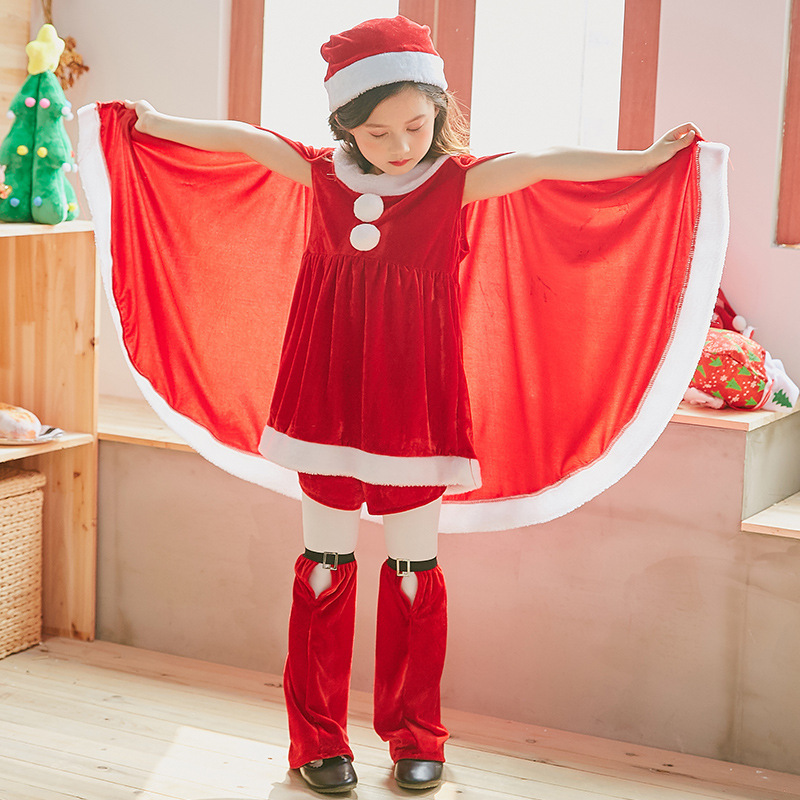 クリスマス子供服赤ちゃん女の子幼稚園サンタクロース服ショールマントプリンセスドレスドレス|undefined
