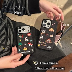 创意牛仔刺绣卡通适用iPhone16promax苹果17pro手机壳女14/15可爱