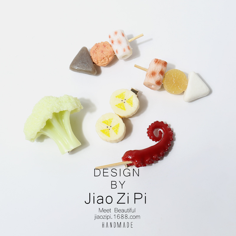 网红一根烤串发夹个性趣味吃货可爱搞怪发卡食物排骨丸子头饰发饰