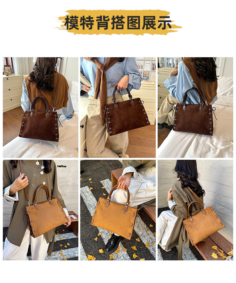 Túi đeo chéo nữ phong cách Hàn Quốc cổ điển, túi xách tay đa năng dung lượng lớn — màu cà phê, màu nâu, xanh lá cây, đen chi tiết 10