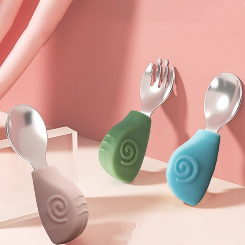Children's Tableware 304 Stainless Steel Short Handle Fork and Spoon Manufacturer Wholesale Baby Portable Training Food Spoon Set