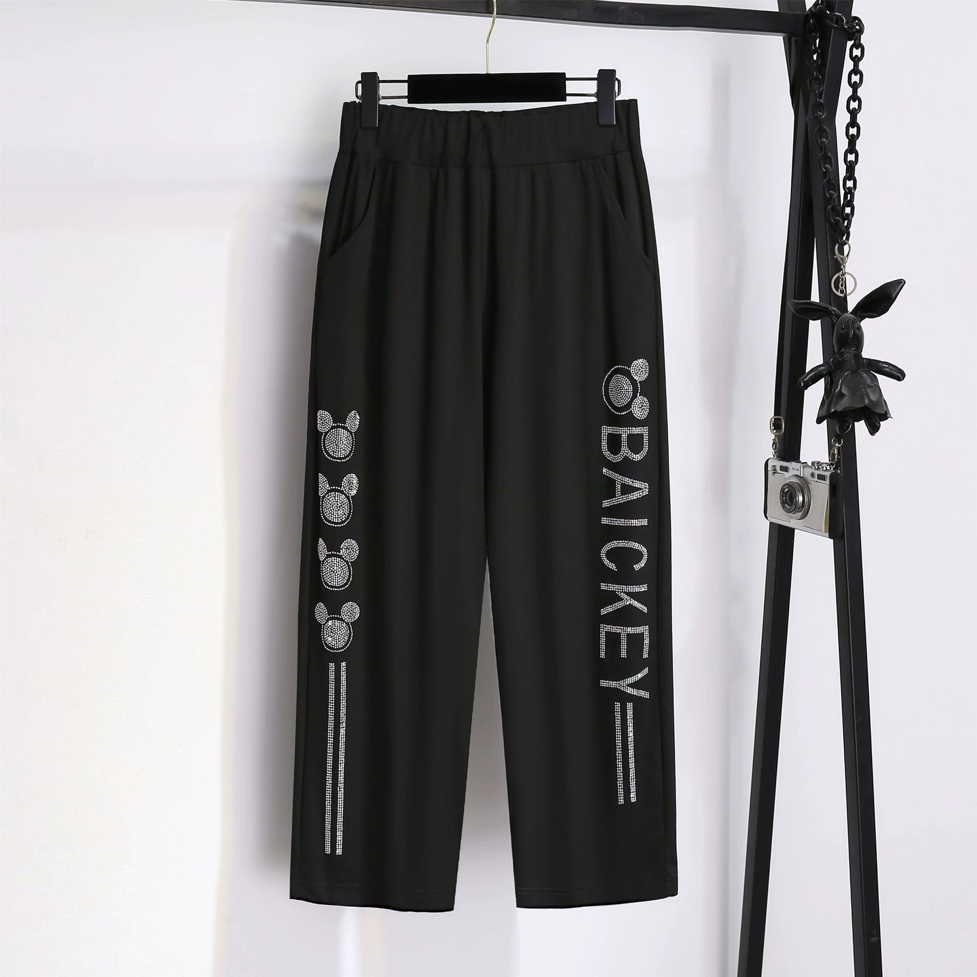 Elastic trousers, plus size, high waist