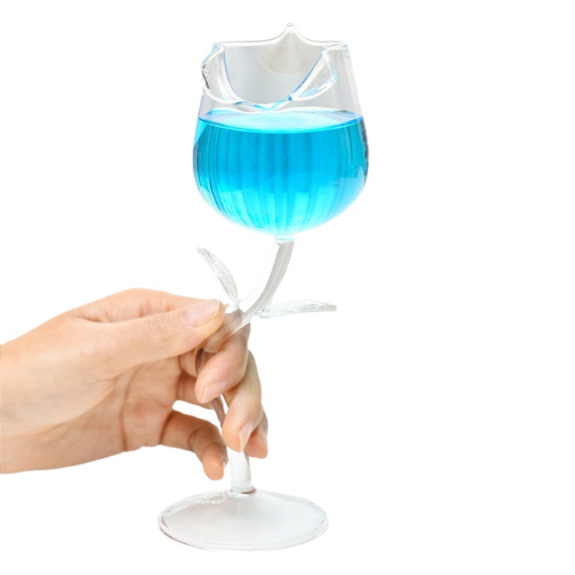 Copa de vino tinto creativa de vidrio borosilicato, copa con forma de rosa, copa romántica para vino o champán con diseño floral para el Día de San Valentín
