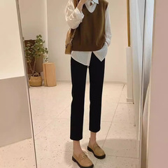 黒のスーツパンツ レディース 秋冬 ハイウエスト ストレート フォーマルパンツ 小柄さん向け 七分丈/九分丈 オフィス/通勤/ワークウェア スーツパンツ
