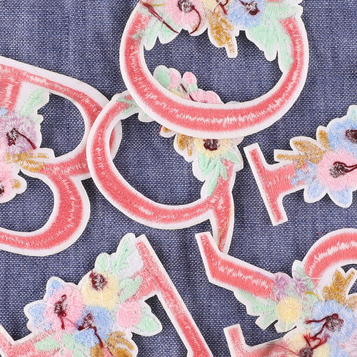 Computer embroidered logo flower English letter badge chapter clothing accessories decorative patch stickers adhesive embroidered cloth stickers