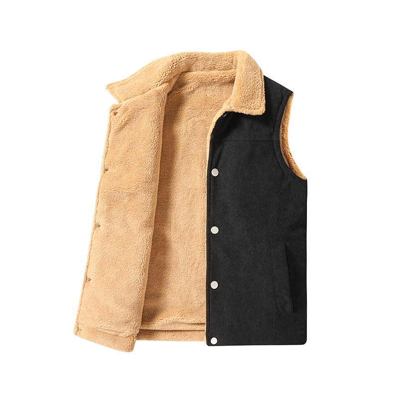 Herren Oversize Cordweste Mit Lammwolle Gefüttert Für Den Winter_voghion.com