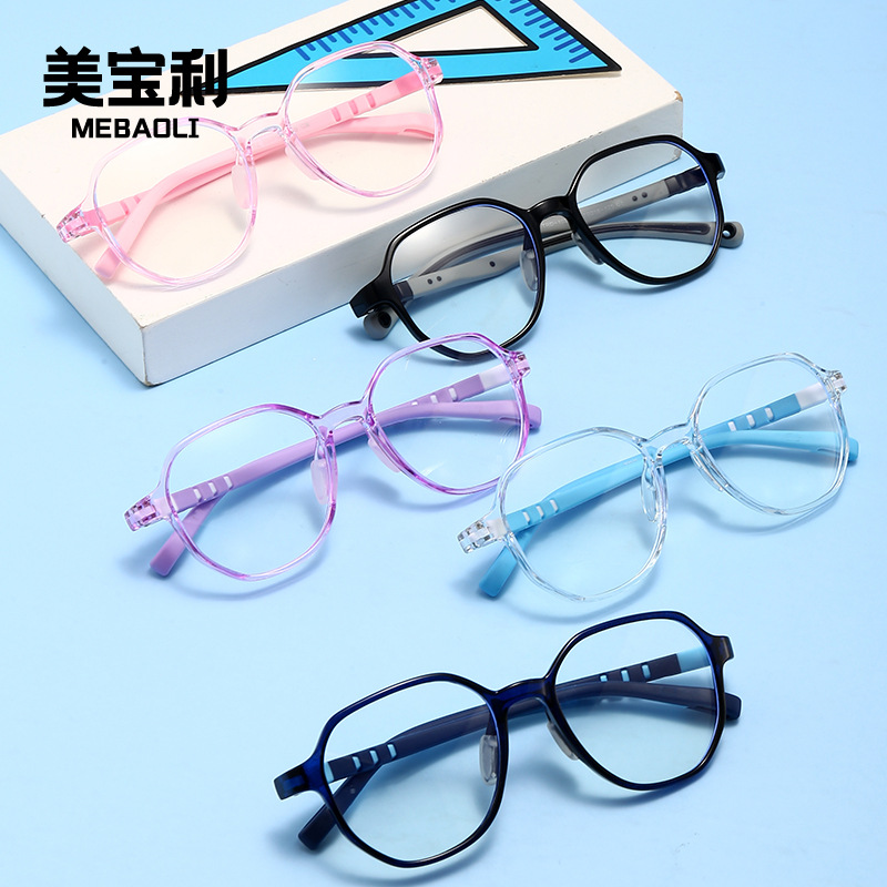 Children's Fashion Polygon TR90 Frame Soft Silicone Glasses for Primary School Students, Suitable for Myopia, Astigmatism, and Amblyopia