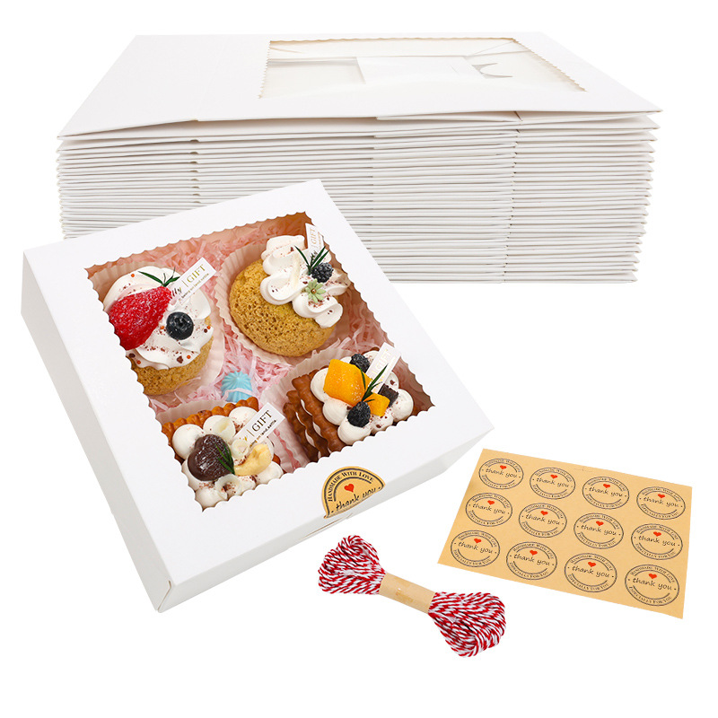 Taza de papel de comercio exterior transfronterizo Caja de pastel Caja de embalaje de postre plegable gratuita personalizada Tamaño personalizado Caja de galletas de cartón blanco
