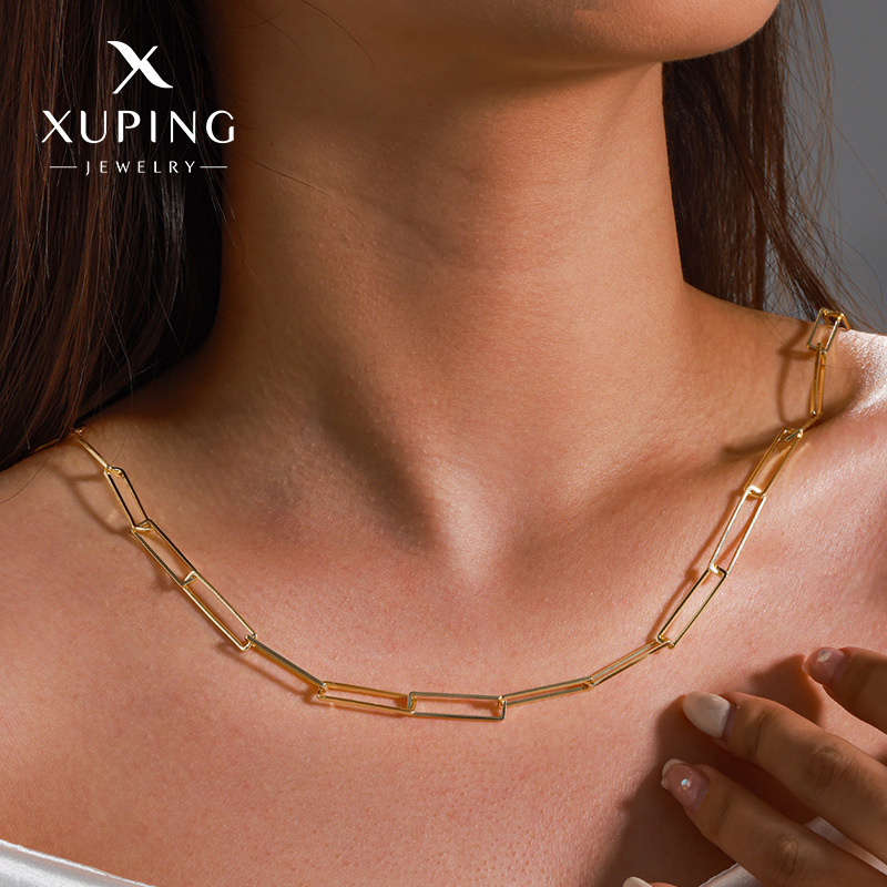 Xuping cadena francesa ligera lujosa superposición cuadrada cruzada gruesa para hombres y mujeres collar de cadena de nicho simple
