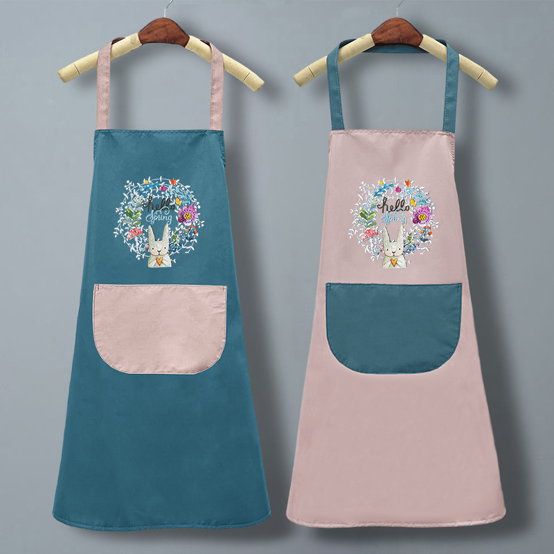 Fabricantes de guirlanda de conejo delantal impermeable a prueba de aceite cocina limpiador doméstico de alto valor de impresión delantal de mujer