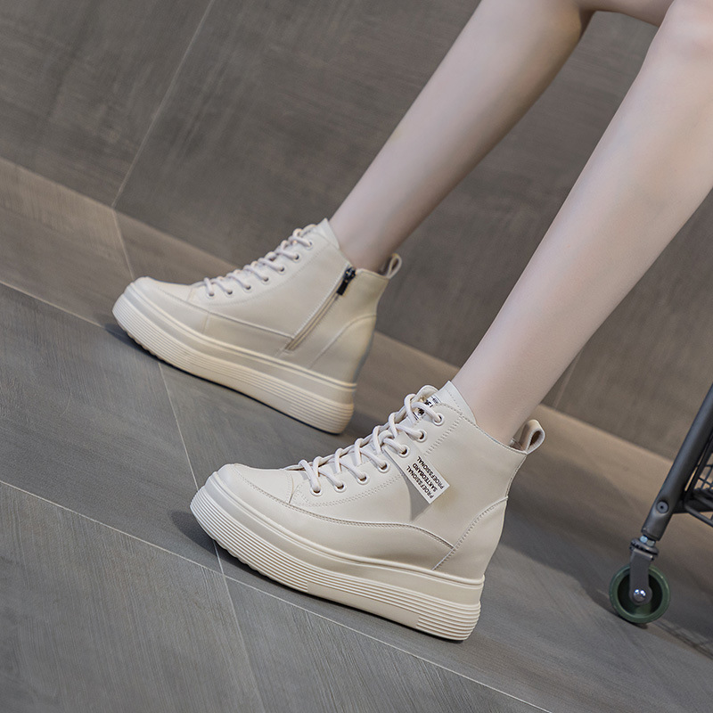 2025 Autumn/Winter Women's Shoes New Wedge Heel Thick-Soled Platform High-Top Shoes for Petite Women with Hidden Heel Increase Casual Shoes Short Boots for Women