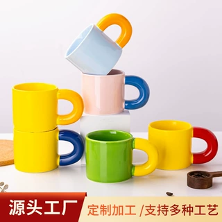胖胖马克杯定制LOGO创意可爱大手柄纯色撞色陶瓷杯礼品杯加工订做