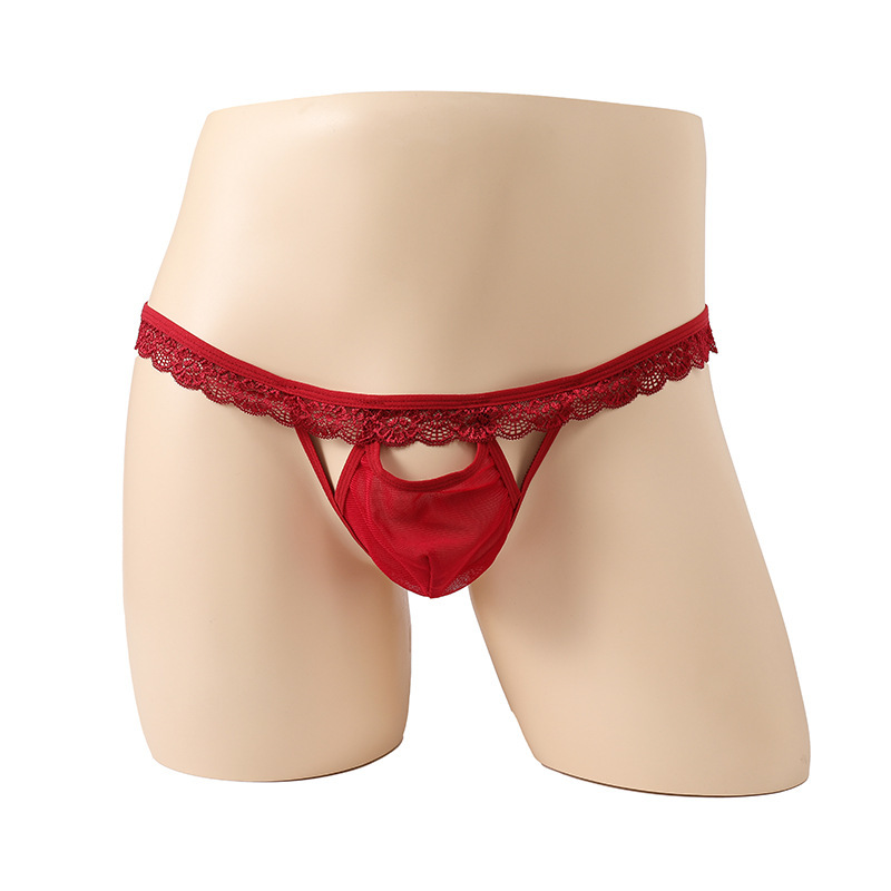 String pour homme avec ceinture élastique en dentelle, design ajouré, lingerie sexy européenne et américaine._voghion.com